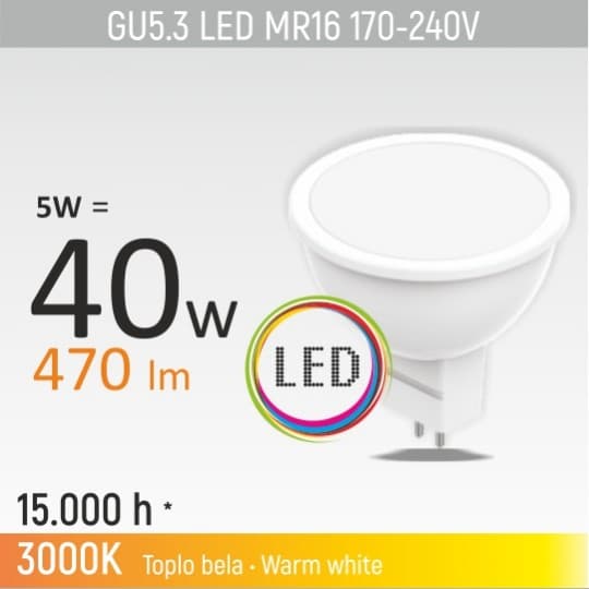 Sijalica LED 5W GU 5,3(MR16) 3000K