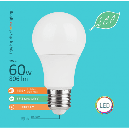 Sijalica LED E27 9W A60 3000K LED ECO 220-240V Mitea Lighting