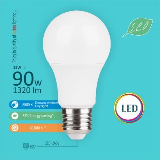 Sijalica LED E27 15W 6500K A60 LED ECO 220-240V Mitea