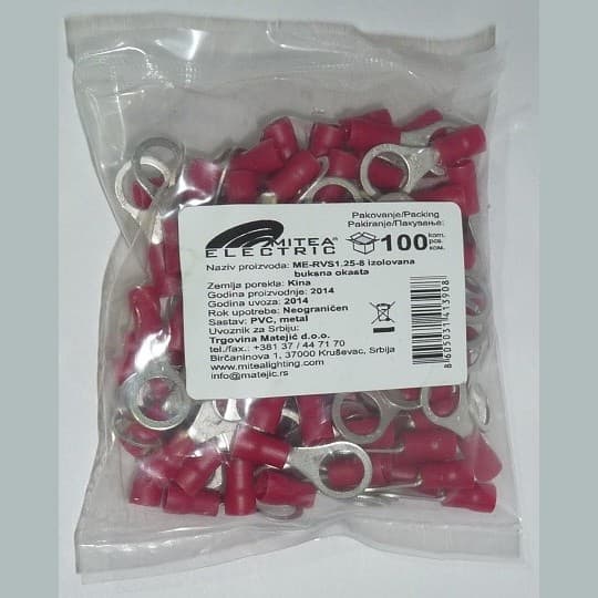 Buksna Izolovana okasta ME-RVS1.25-8 Presek provodnika: 0,5~1,5 mm2 100kom/vr Mitea Electric